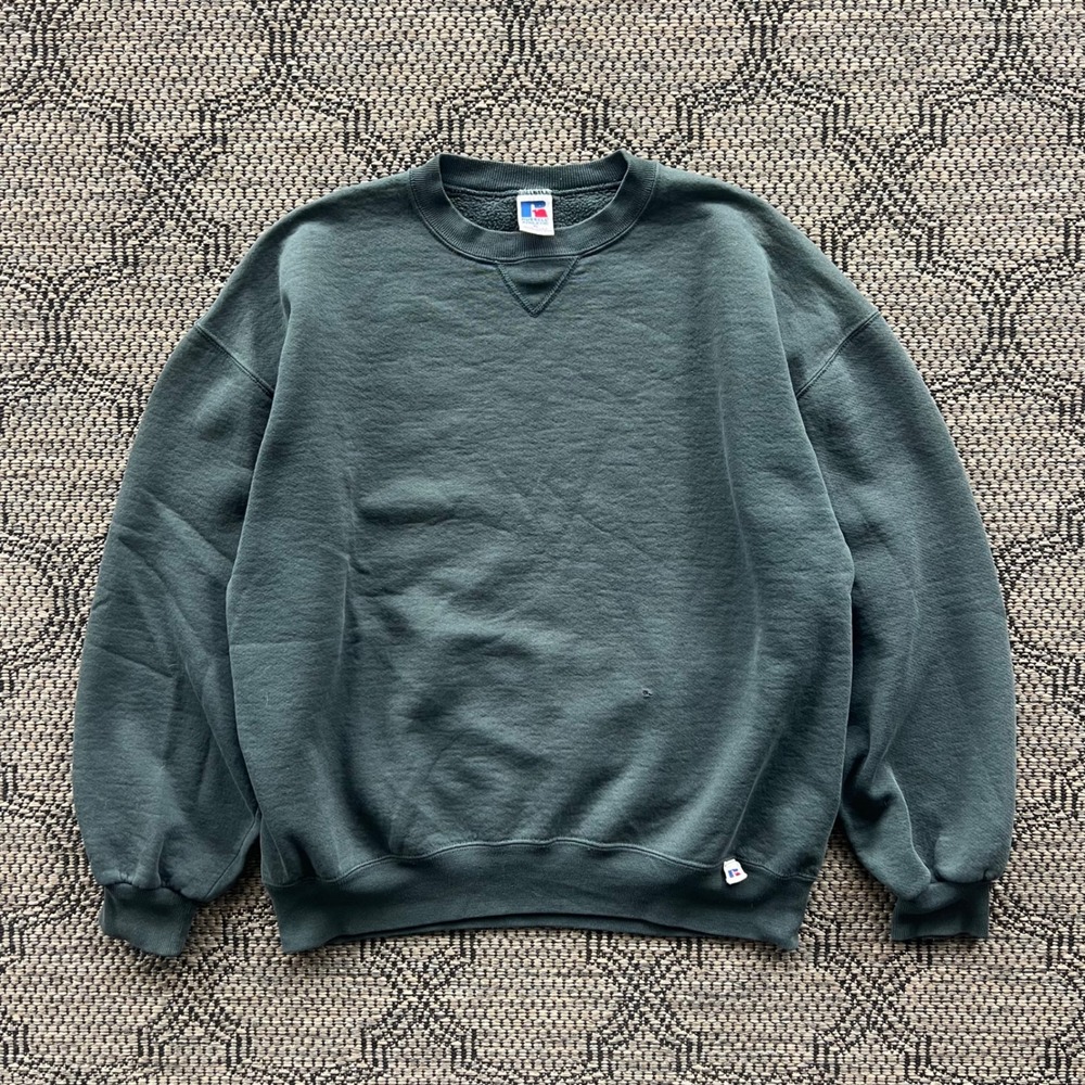 Vintage Russell Athletic Sweatshirt Mens XL Green USA Crewneck Blank Raglan